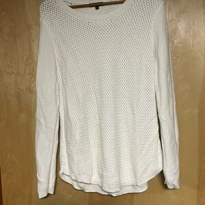 White Ribbed Cuffed Sleeve Long Sweater